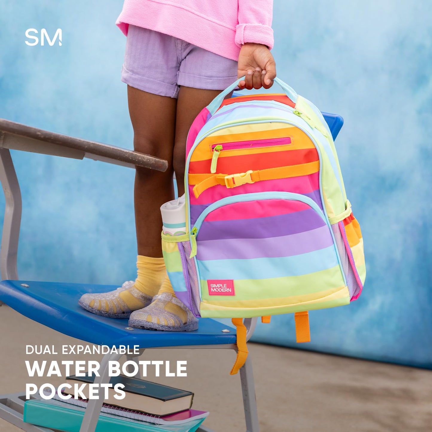 Simple Modern Mochila mediana de Disney para niños y niñas escolares | Mochila infantil de jardín de infantes | Colección Fletcher | Niños - 15 pulgadas de alto | Arcoiris princesa