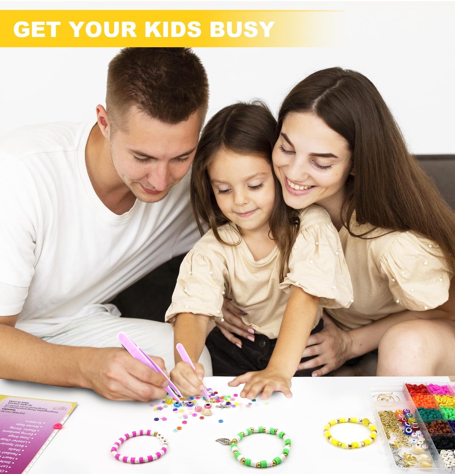 Dowsabel Kit de fabricación de pulseras de cuentas de arcilla para principiantes, 5000 piezas de cuentas de arcilla polimérica con dijes para hacer joyas, manualidades y manualidades