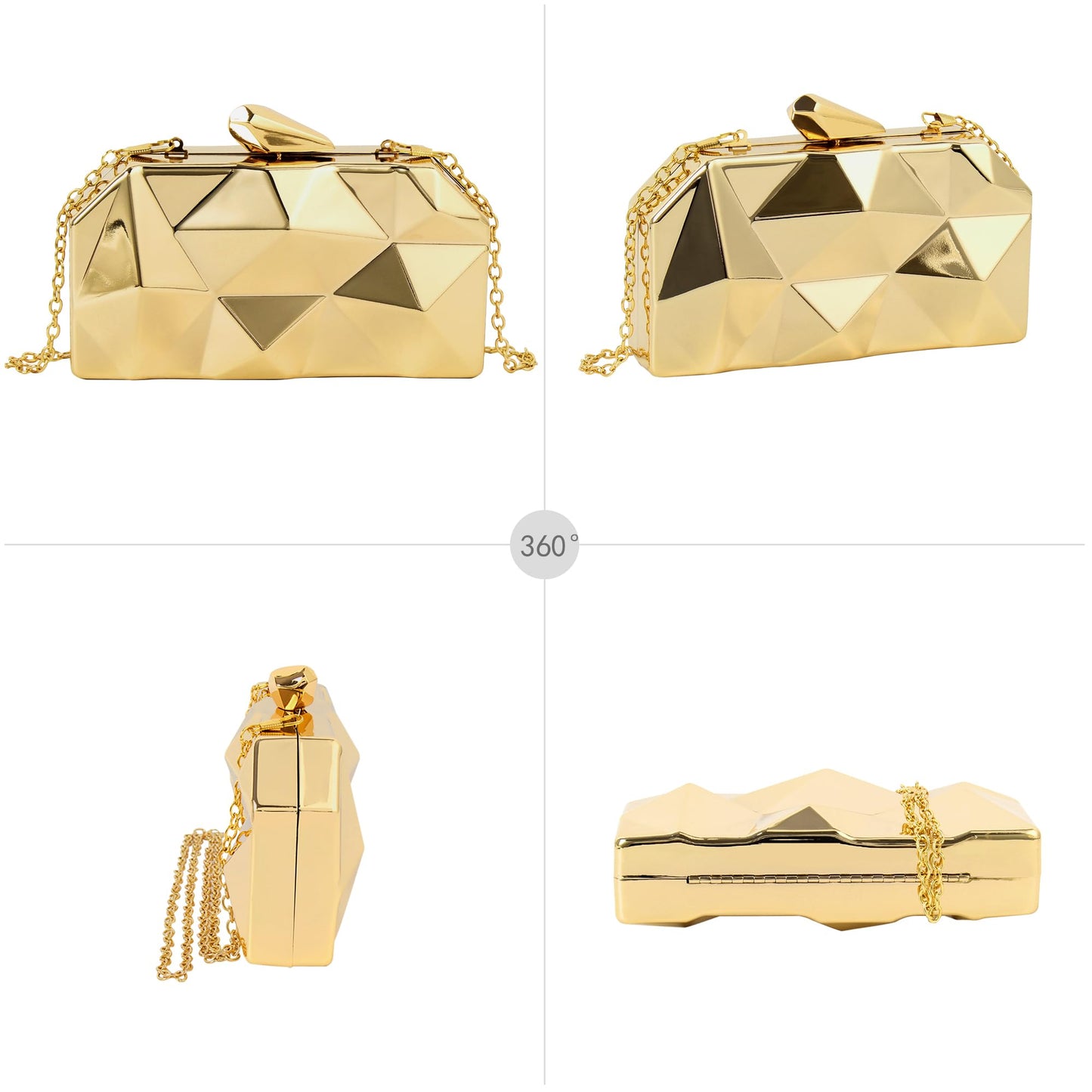 Reberomantic Bolso de mano de metal con patrón de celosía para mujer