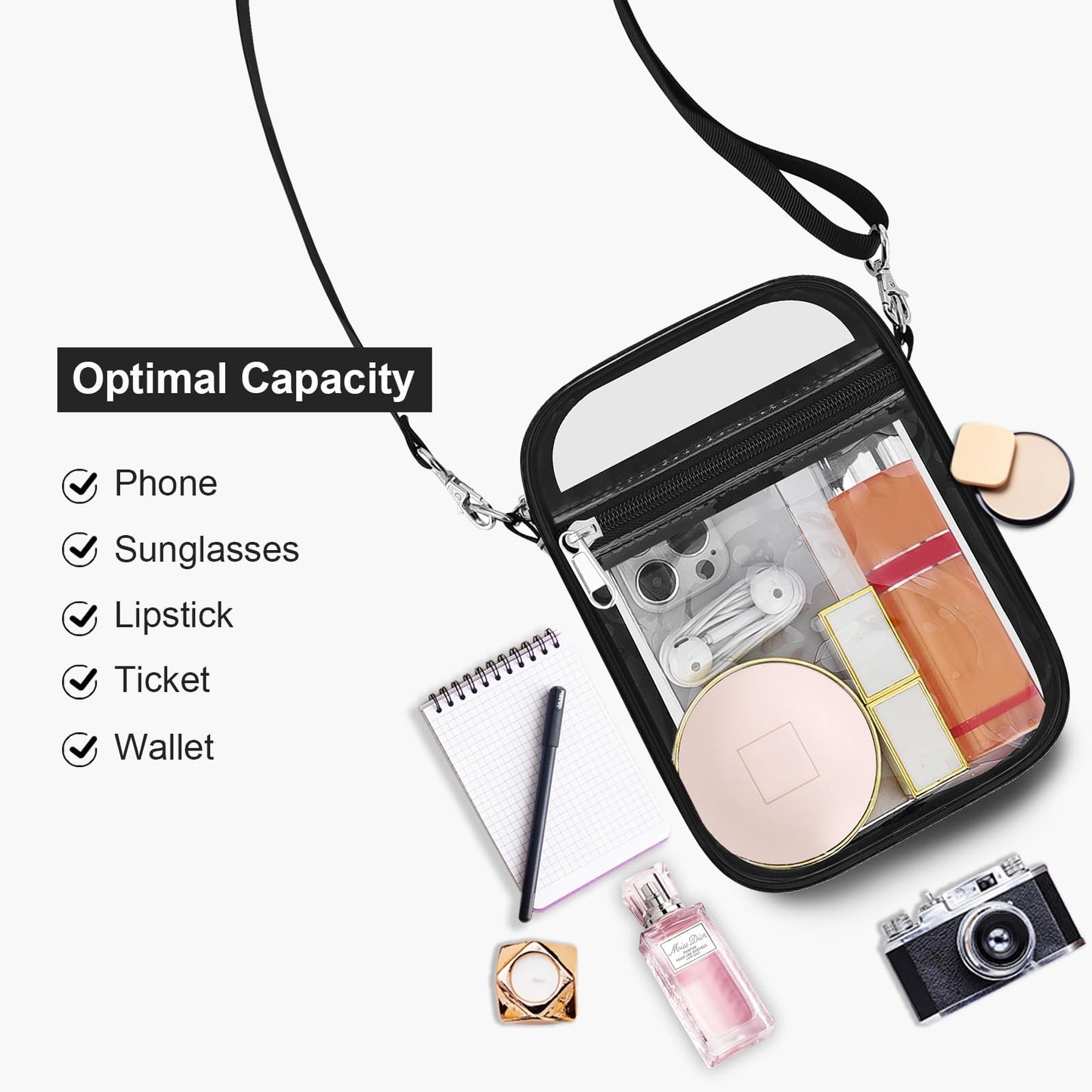 USPECLARE - Bolso bandolera transparente aprobado por estadios, para hombres y mujeres