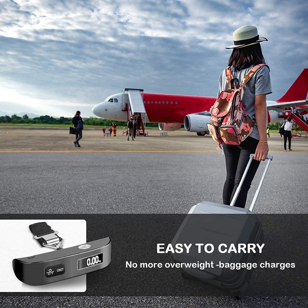 Travel inspira Báscula de equipaje, báscula digital portátil para equipaje colgante para viajes, báscula de peso de maleta con pintura de goma, 110 libras, batería incluida