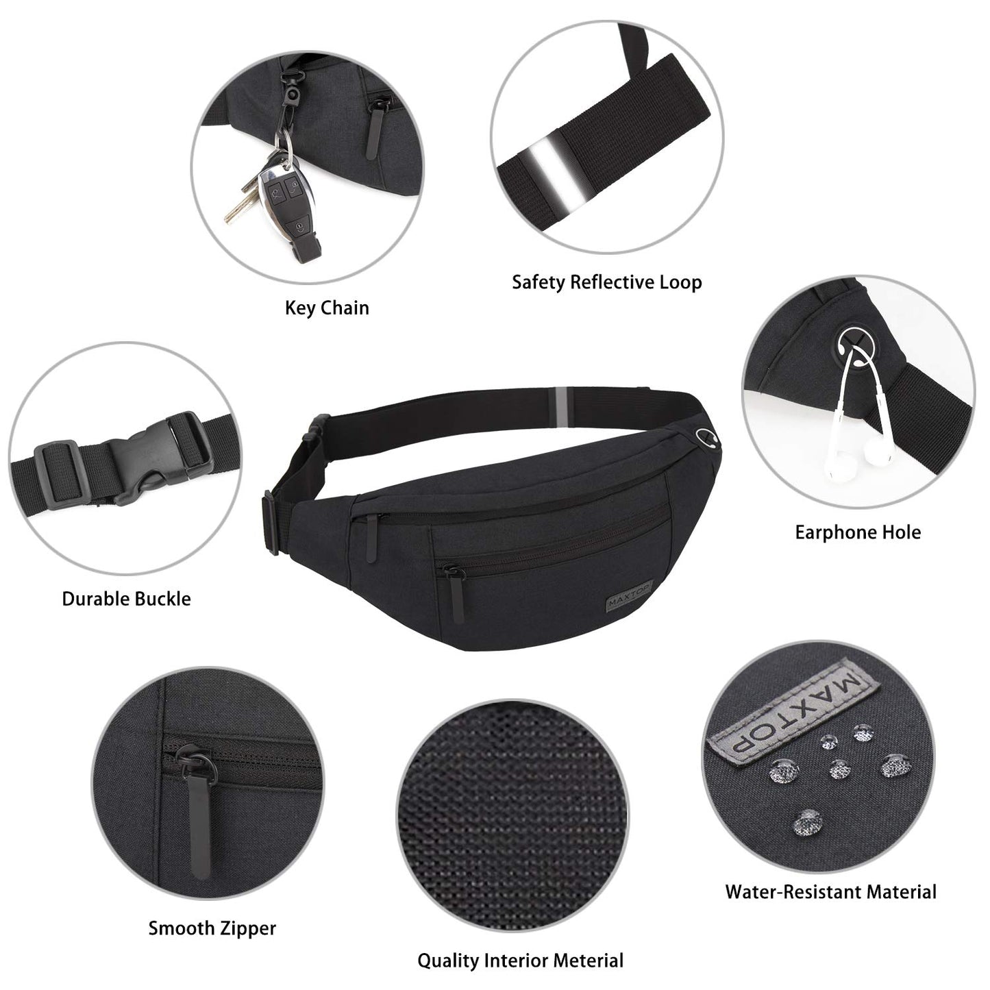 MAXTOP - Cangurera cruzada grande con 4 bolsillos con cremallera, ideal para eventos deportivos, festivales, entrenamiento, viajes, correr y uso informal, bolsa manos libres para cartera y teléfono