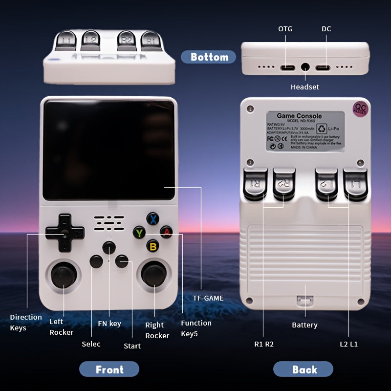 R36S Retro Game Controller Handheld - Portable Gaming Console with 3.5" IPS Screen, 64GB Internal Storage, USB-C Charging, Linux OS - Compatible with 20+ Emulators for NES,, GBA, PSP, PS1, N64, Game Boy - Ideal Gift for Gamer