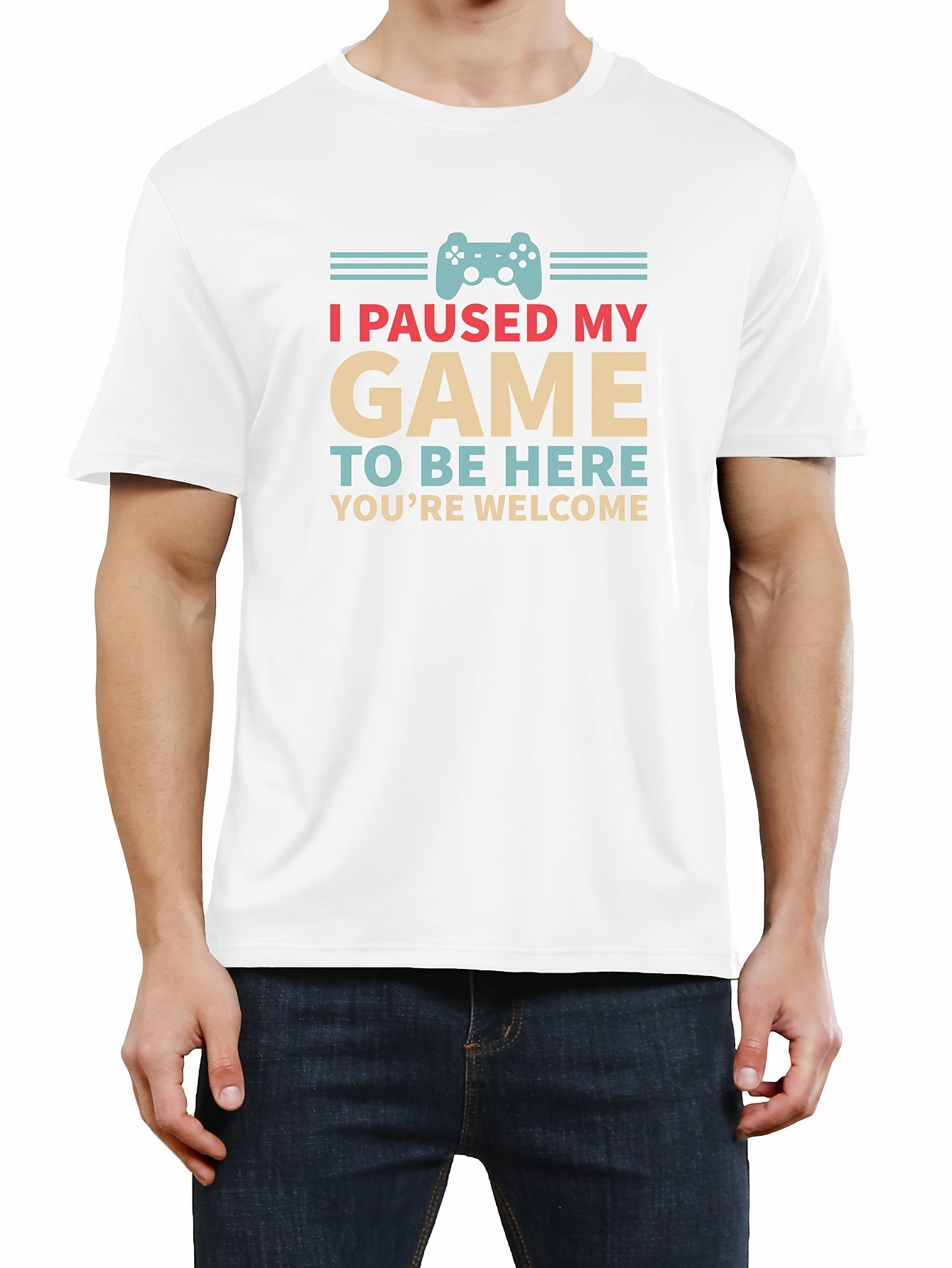 Unique Gamer Print Tee Shirt - Men's Casual Short Sleeve T-Shirts for Summer - Fun Gaming Humor Graphic Tee