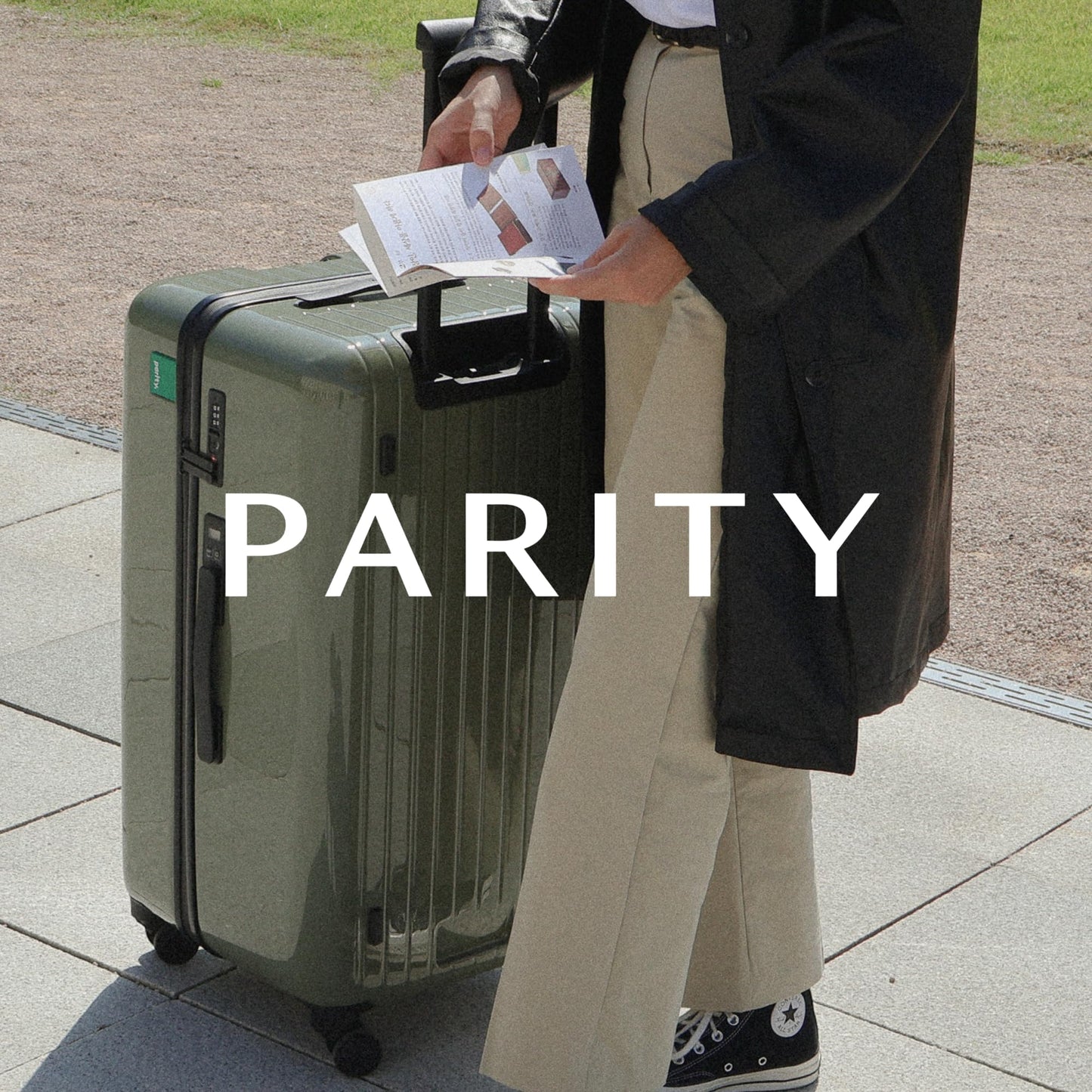Parity Midi Khaki Premium Hardshell Carry-On Luggage | Square Design | TSA Lock | Built-in Scale | 100% PC Material | 24 Inch Expandable
