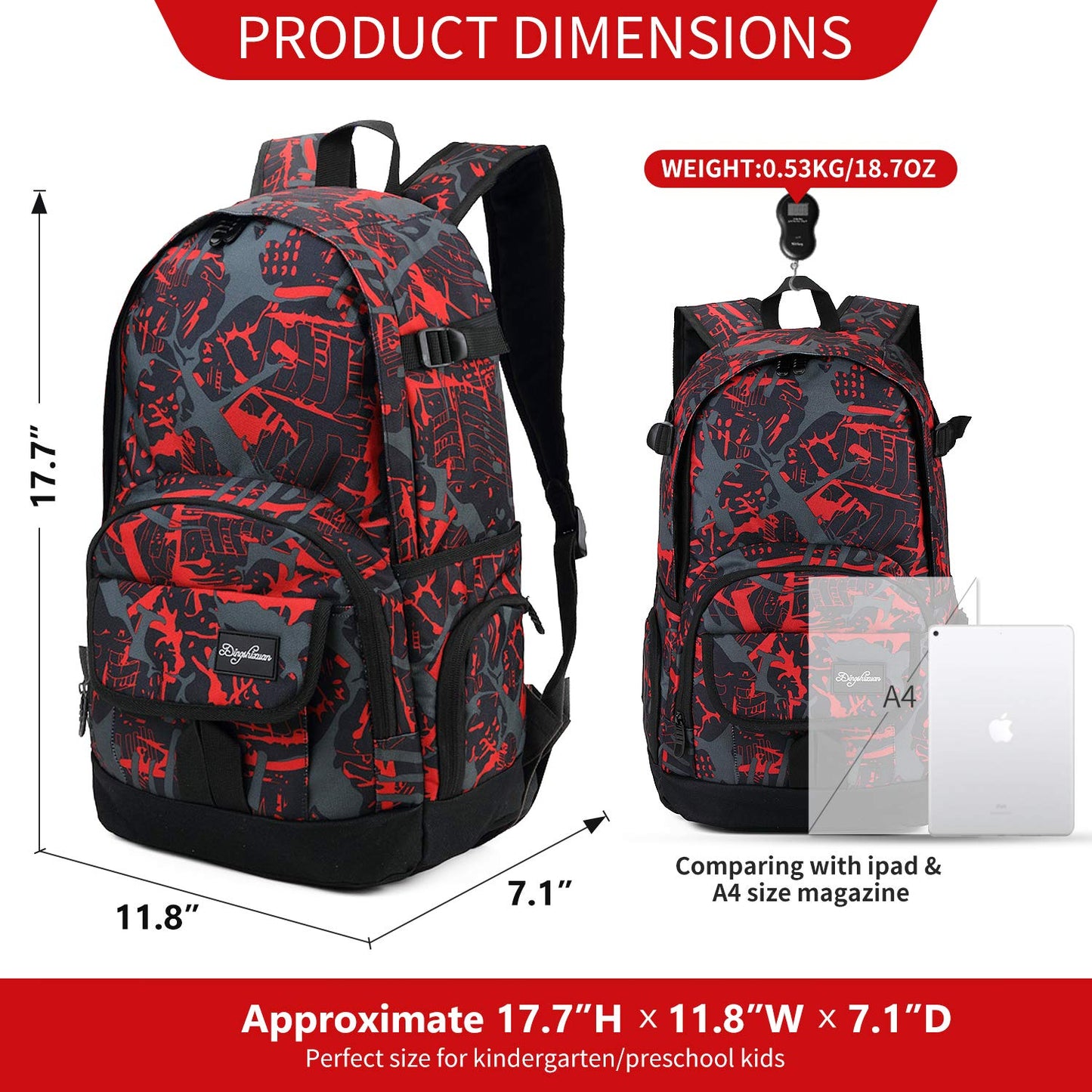 rickyh style Mochila escolar bolsa de viaje para hombres y mujeres, mochila ligera para la universidad con compartimento para laptop, Rojo (New Red), Talla única, Mochila escolar