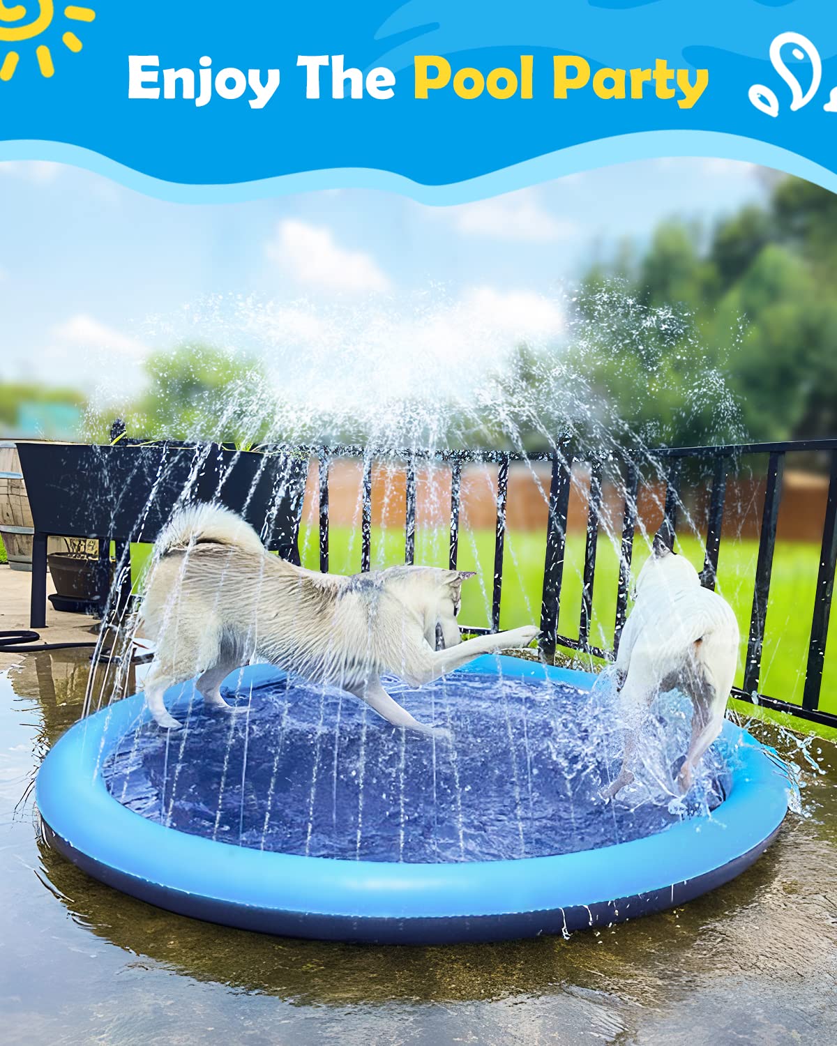 Peteast Alfombrilla de salpicaduras para perros y niños – Piscina antideslizante para perros grandes, 0.023 in de grosor, duradera alfombra de juego de agua al aire libre, juguete de aspersor