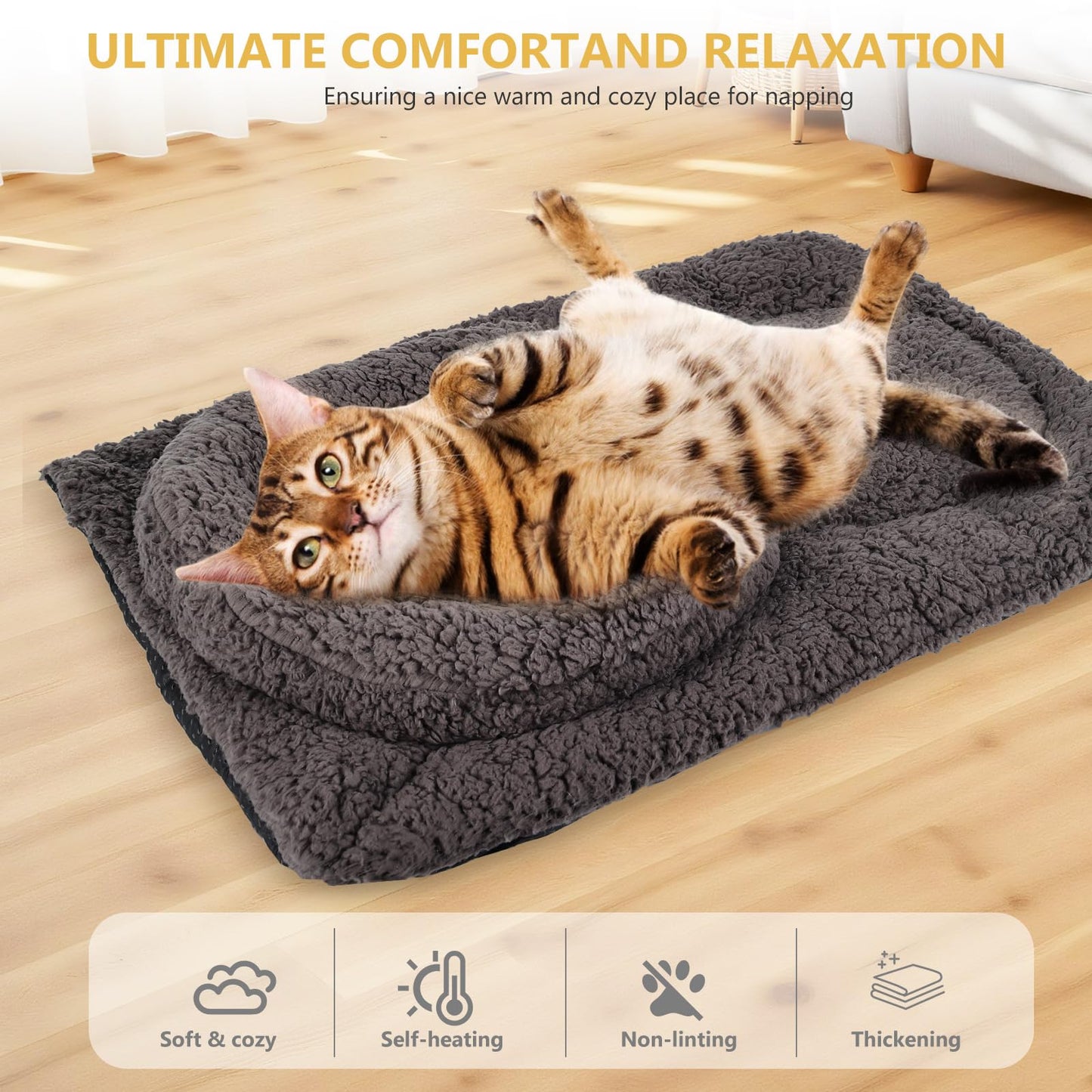 TailTastic Self Warming Cat Bed Mat with U-Shaped Pillow -22"x18" Soft Thickened Thermal Cat Bed, Machine Washable Heat Retention Pad for Indoor Cats
