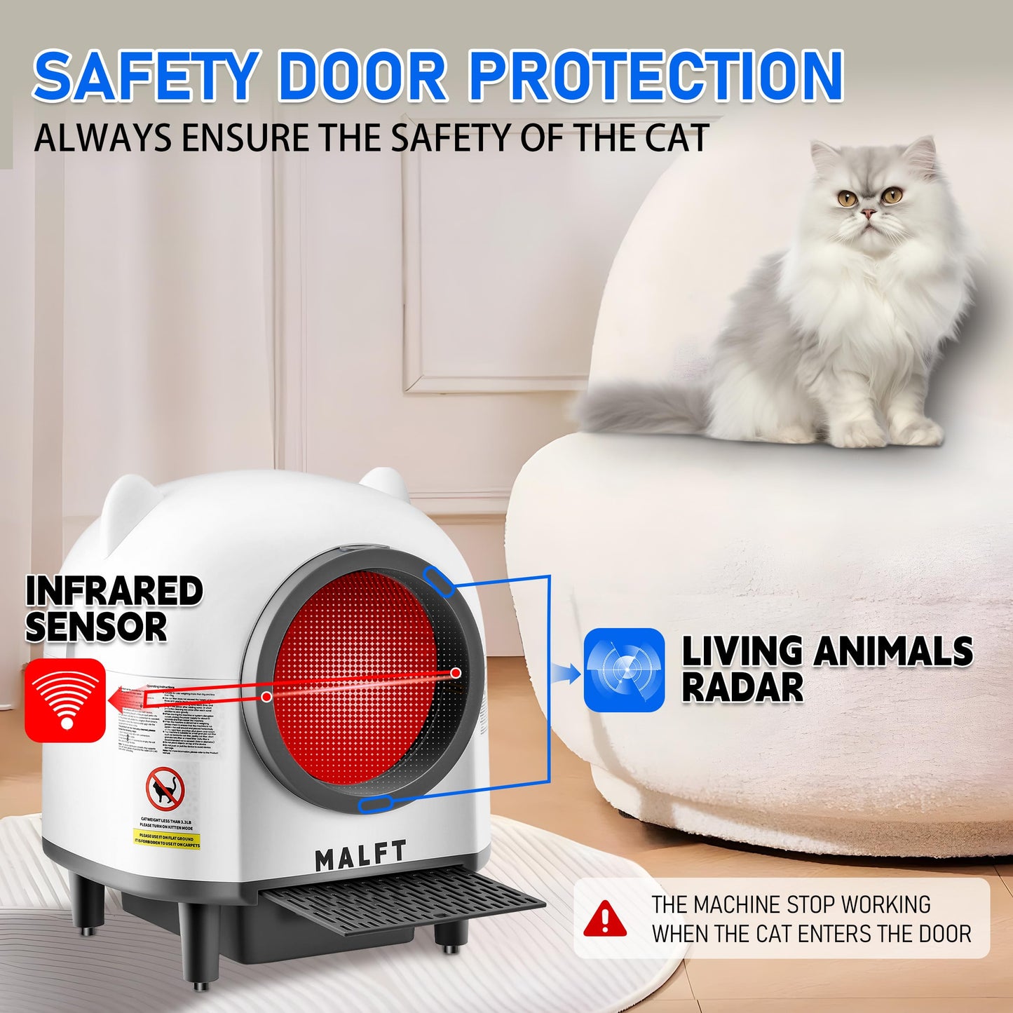 Automatic Cat Litter Box 90L, Self-Cleaning Litter Box - WiFi/Smart APP Control, Night Mode, Anti-Pinch Safety System for Multiple Cats, Includes Premium Mat & Waste Bags