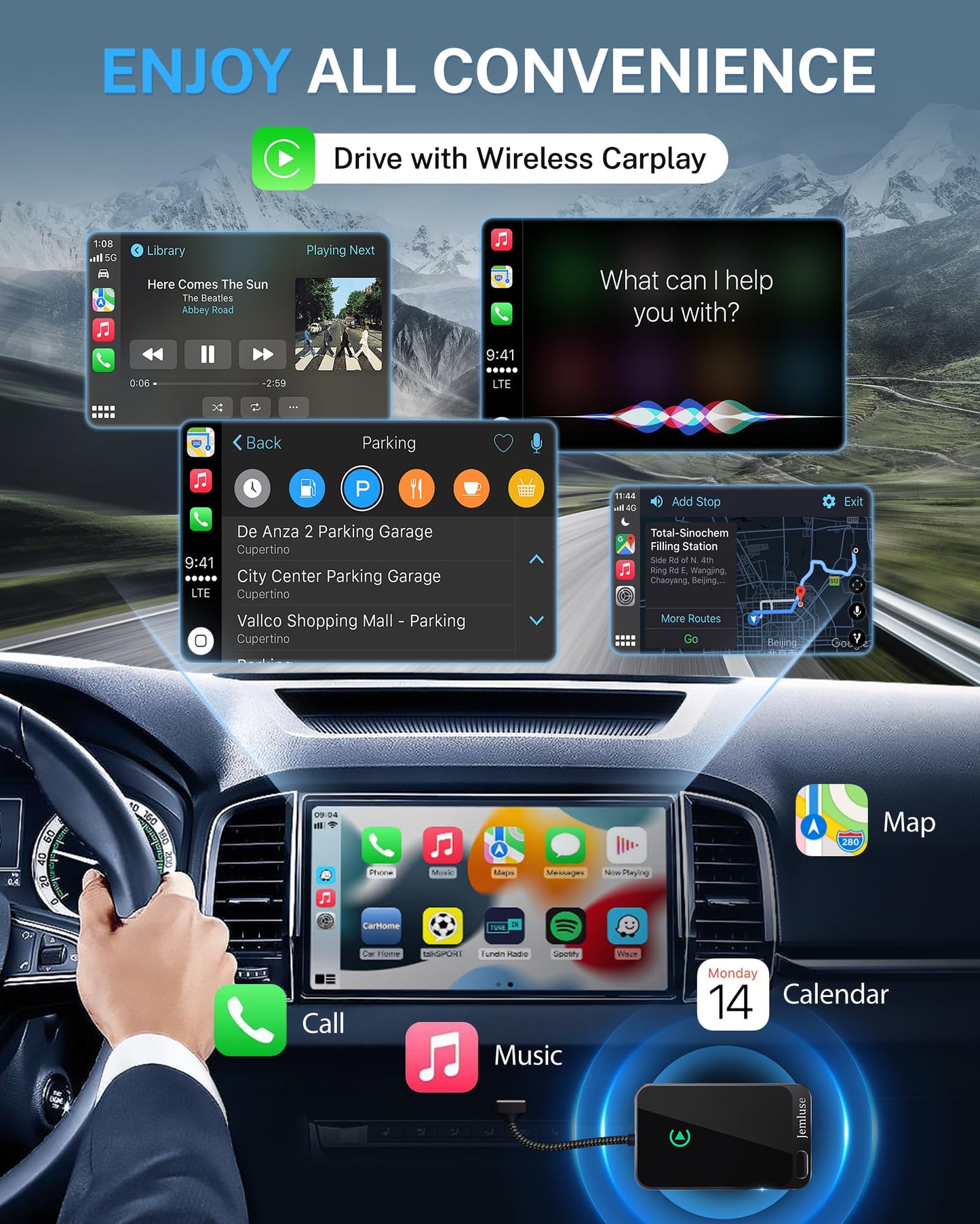 Adaptador inalámbrico CarPlay para iPhone de Apple (actualizado 2024), conexión sin costuras multiusuario para convertir adaptador de juego de automóvil con cable a inalámbrico, sin latencia