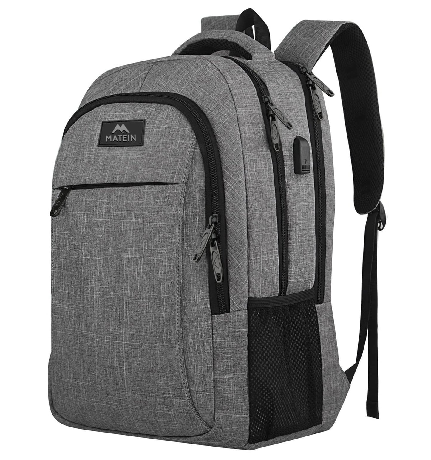 Mochila de viaje para portátil, delgada, resistente y antirrobo, con puerto de carga USB, resistente al agua, ideal para la universidad, la escuela, para hombres y mujeres, compatible con portátiles de 15,6 pulgadas, color gris