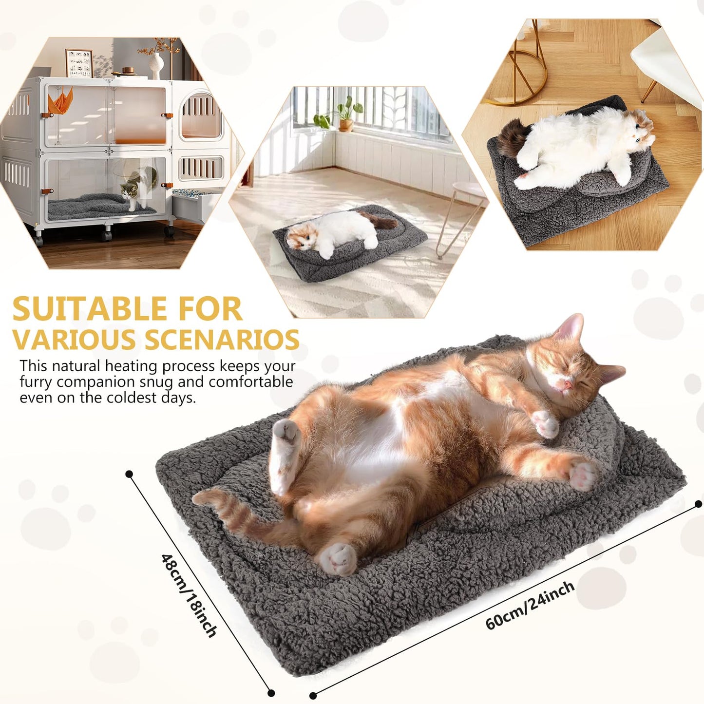TailTastic Self Warming Cat Bed Mat with U-Shaped Pillow -22"x18" Soft Thickened Thermal Cat Bed, Machine Washable Heat Retention Pad for Indoor Cats