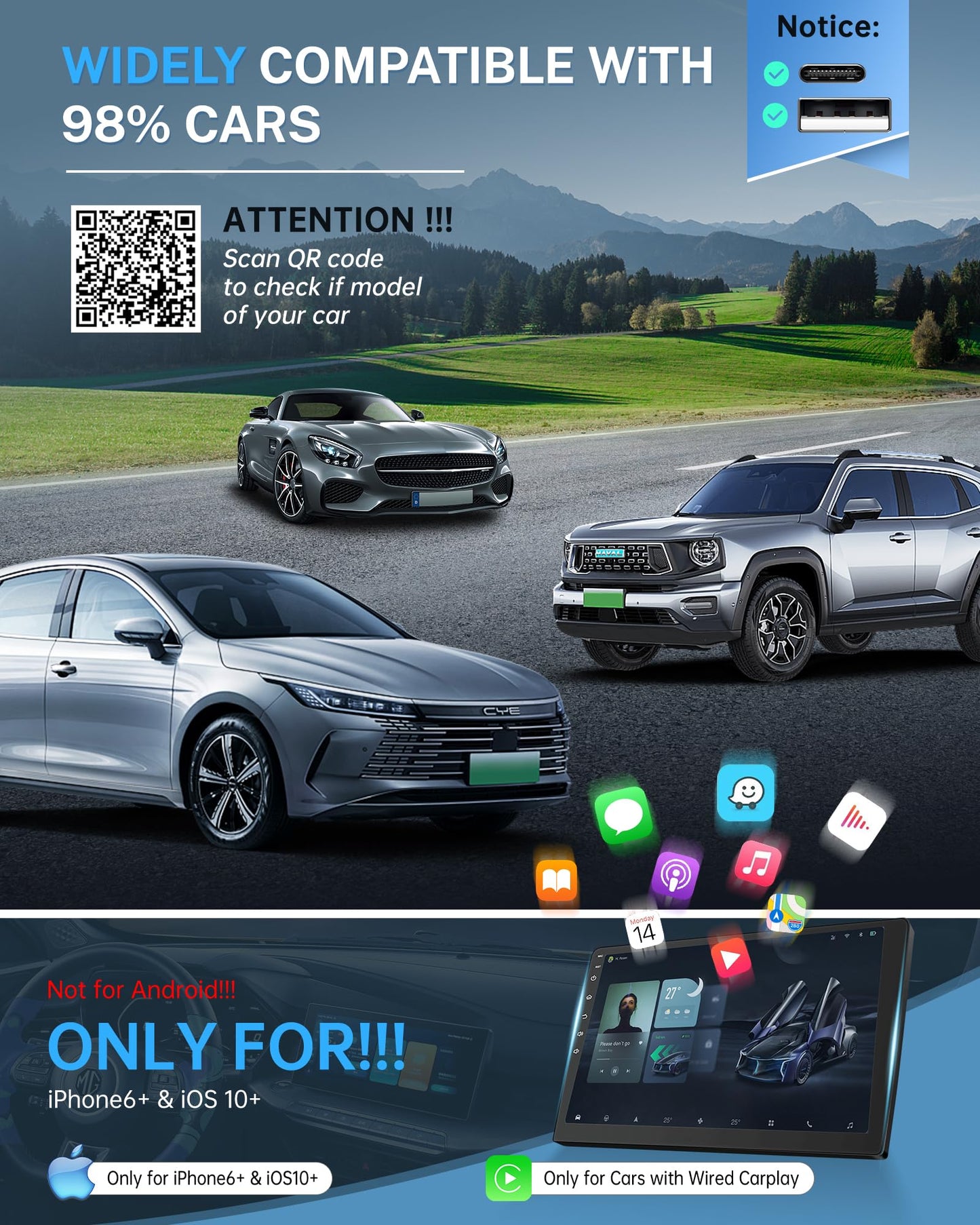 Adaptador inalámbrico CarPlay para iPhone de Apple (actualizado 2024), conexión sin costuras multiusuario para convertir adaptador de juego de automóvil con cable a inalámbrico, sin latencia