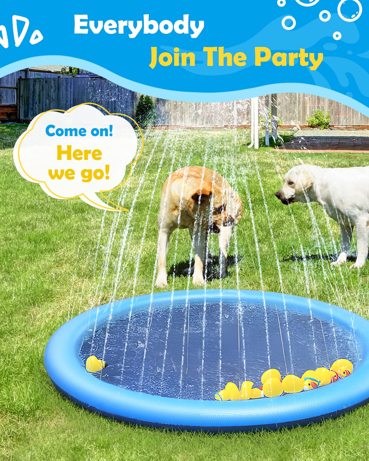Peteast Alfombrilla de salpicaduras para perros y niños – Piscina antideslizante para perros grandes, 0.023 in de grosor, duradera alfombra de juego de agua al aire libre, juguete de aspersor