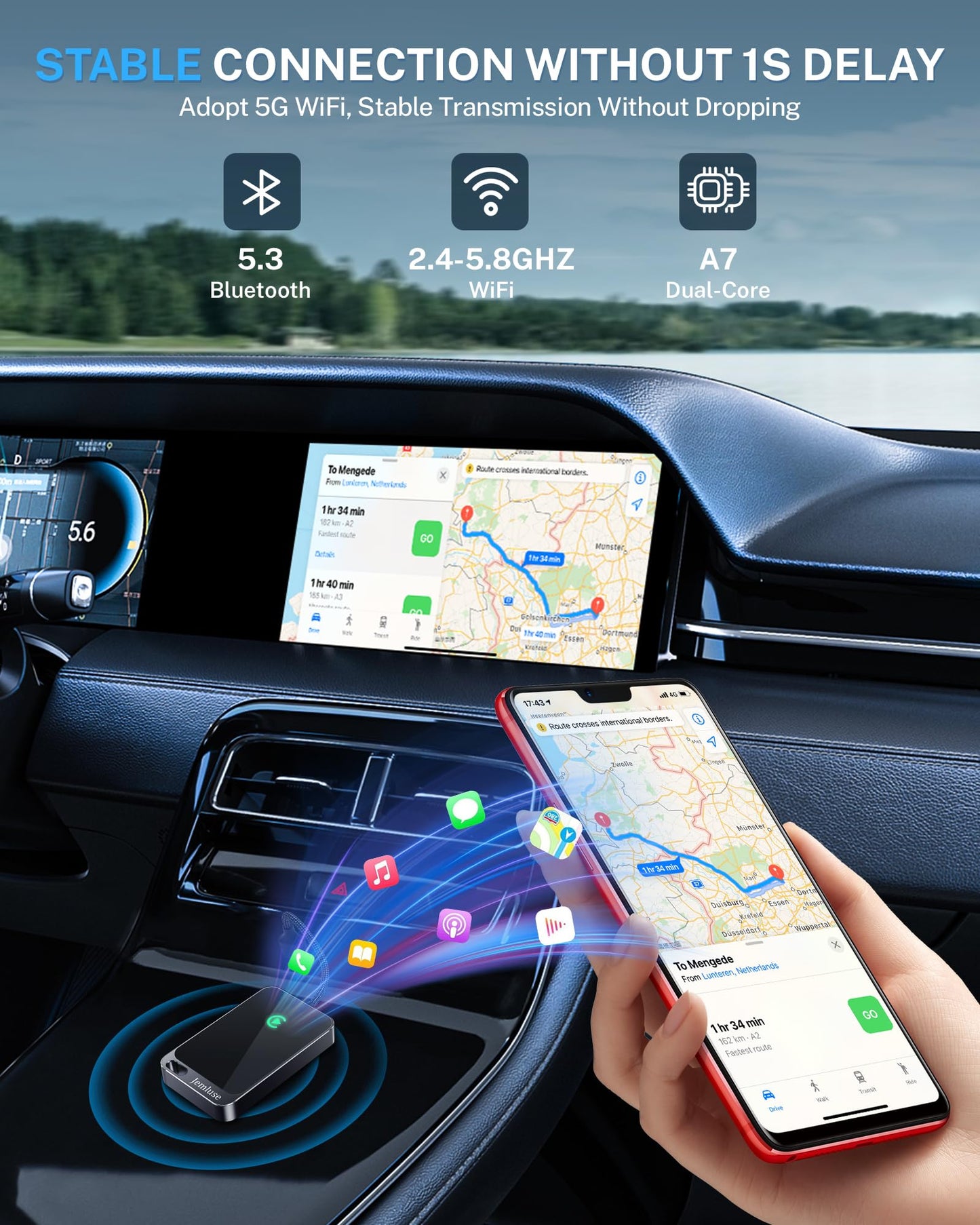Adaptador inalámbrico CarPlay para iPhone de Apple (actualizado 2024), conexión sin costuras multiusuario para convertir adaptador de juego de automóvil con cable a inalámbrico, sin latencia