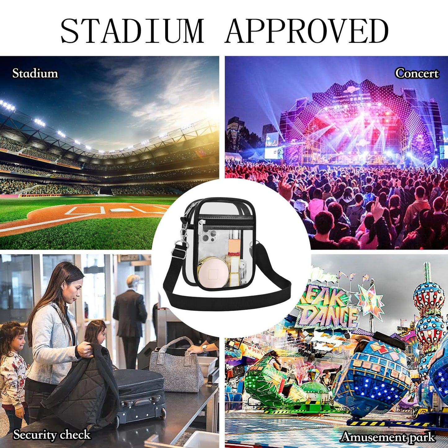 USPECLARE - Bolso bandolera transparente aprobado por estadios, para hombres y mujeres