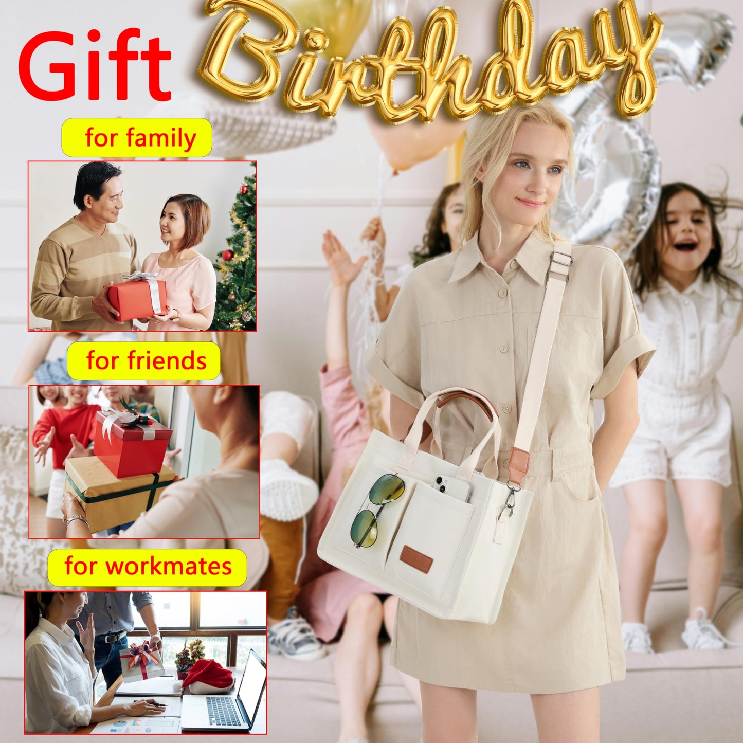 Bolsa grande de lona para mujer con bolsillos, bolso cruzado para laptop, bolso para todo el día, bolso para el trabajo, playa, gimnasio