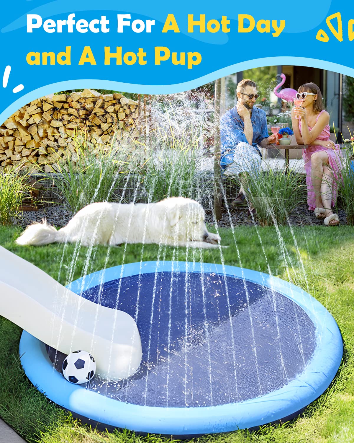 Peteast Alfombrilla de salpicaduras para perros y niños – Piscina antideslizante para perros grandes, 0.023 in de grosor, duradera alfombra de juego de agua al aire libre, juguete de aspersor