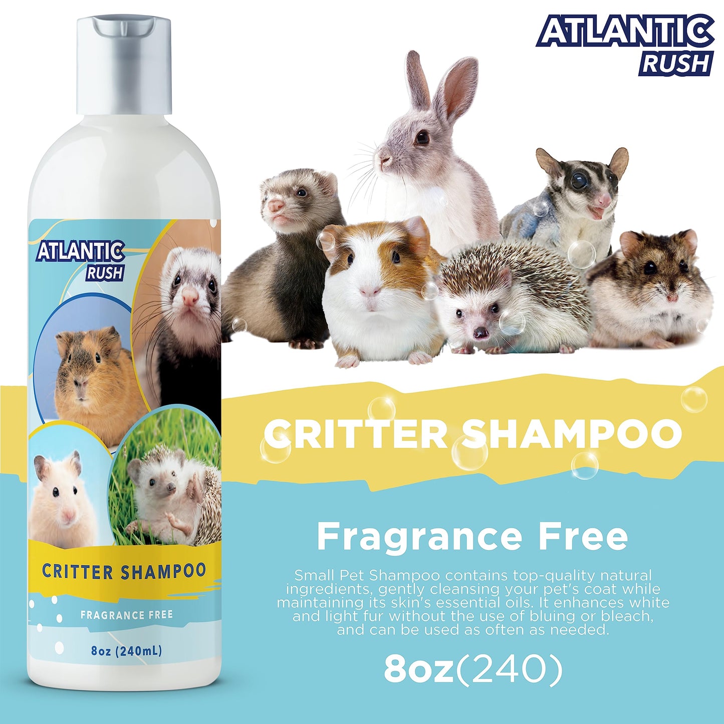 Critter Shampoo for Small Pets -Small Animal Fragrance & Detergent Free Shampoo - Sensitive Skin Shampoo for Ferrets, Guinea Pigs, Rabbits, Hedgehogs, Hamsters & Sugar Gliders (8 oz Fragrance Free)