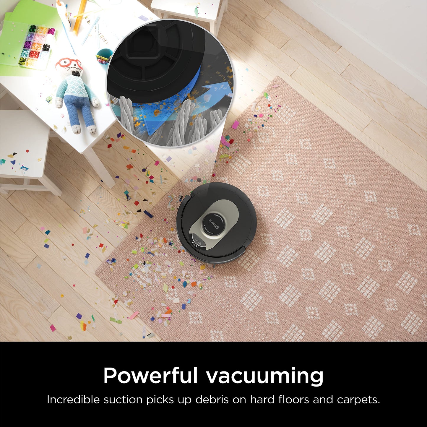 Aspiradora robot Shark AV2501AE con IA, base autovaciable con filtro HEPA XL, sin bolsa, capacidad de 60 días, navegación LIDAR, ideal para pelo de mascotas, compatible con Alexa, con conexión Wi-Fi, para alfombras y suelos duros, color negro