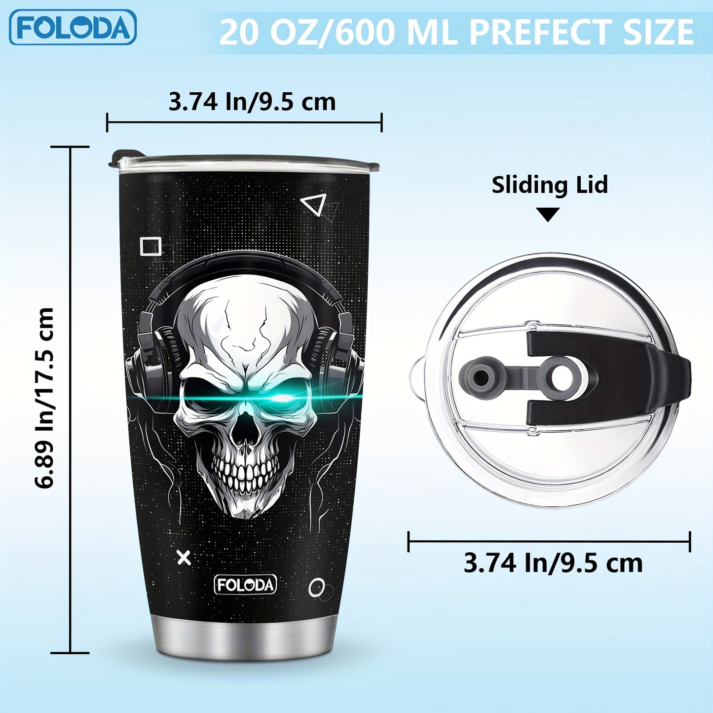 Foloda 1pc Skull Gamepad Gamer Gifts, Gaming Gifts, Gamer Gift Ideas, Christmas Birthday Gifts for Gamers, Cool Gamer Gifts for Men Teen Boys Girls Boyfriend, Game Cups, Gifts for Game Lovers Stainless Steel Tumbler with Lid