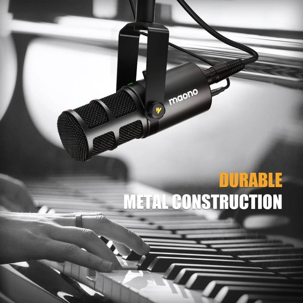 Maono USB/XLR Micrófono dinámico profesional Todo de metal con ganancia de silencio de un toque Conector para auriculares y control de volumen para Podcasting Live Streaming Youtube PD400X