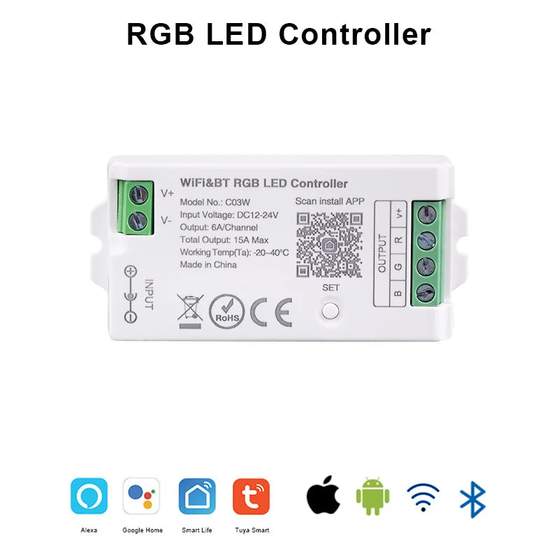 Tuya WiFi LED controlador Alexa Google Home Control de voz RGB RGBW CCT tira de LED controlador inteligente aplicación BT RF remoto 2,4G DC12V-24V