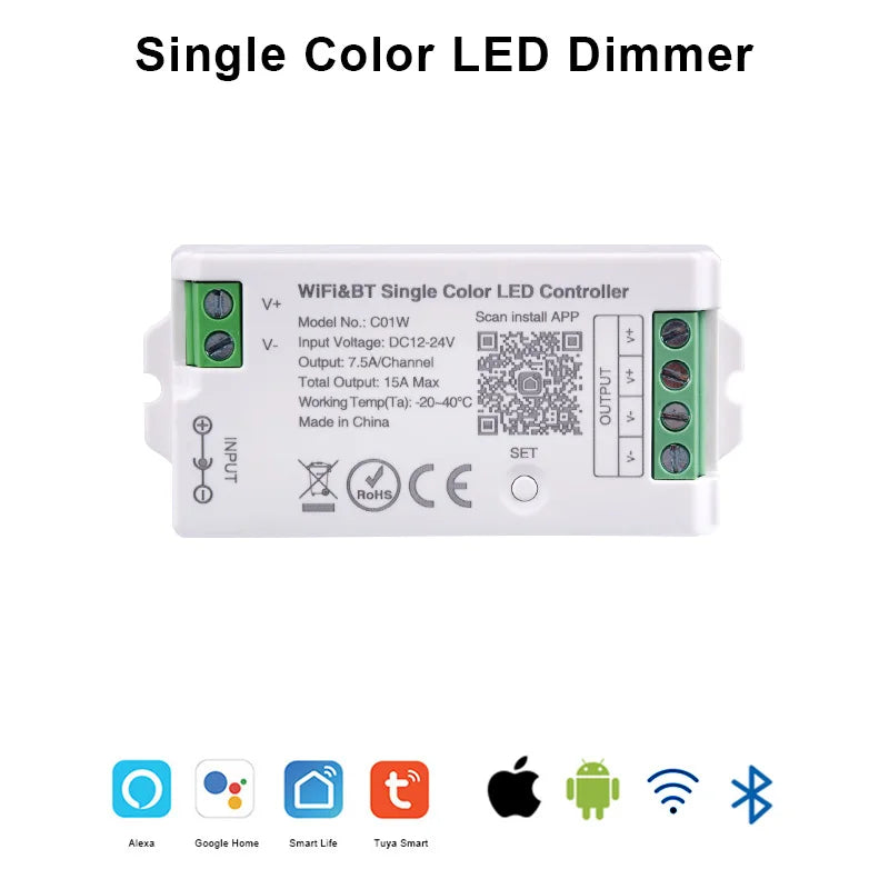 Tuya WiFi LED controlador Alexa Google Home Control de voz RGB RGBW CCT tira de LED controlador inteligente aplicación BT RF remoto 2,4G DC12V-24V
