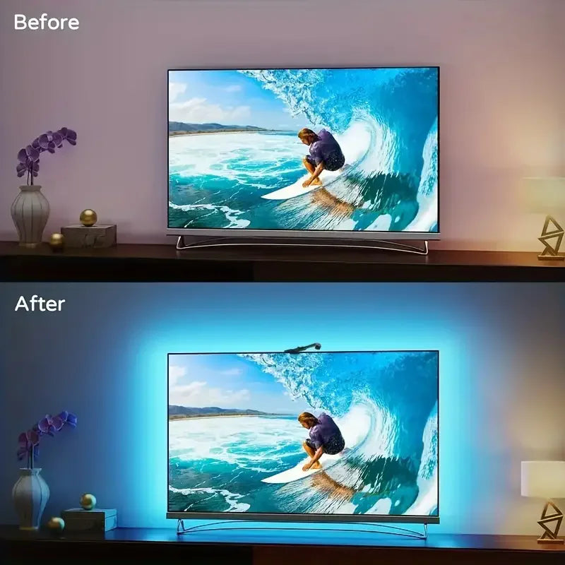 Tira de retroiluminación LED RGBIC para TV con cámara, Control por aplicación, sincronización de música, luces inteligentes para sala de juegos, iluminación ambiental de 55-75 pulgadas