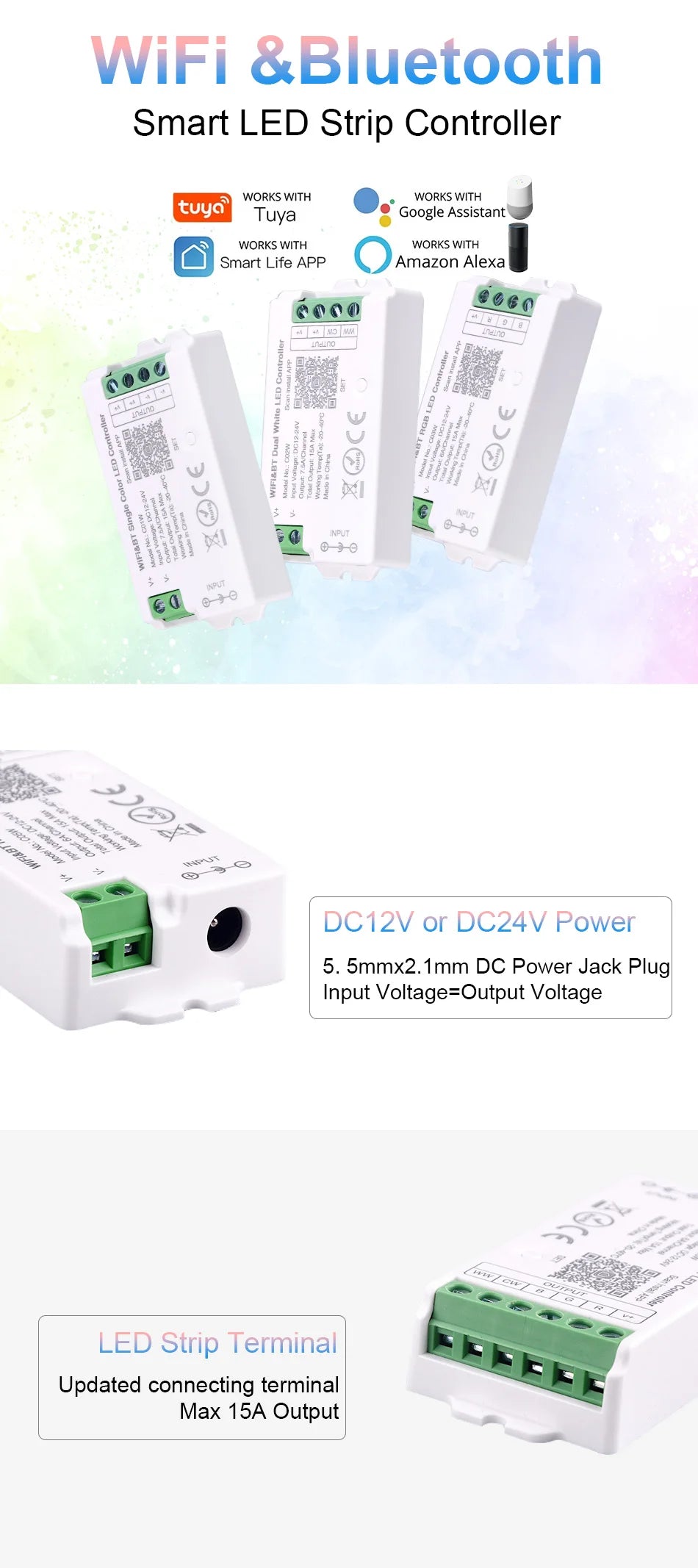 Tuya WiFi LED controlador Alexa Google Home Control de voz RGB RGBW CCT tira de LED controlador inteligente aplicación BT RF remoto 2,4G DC12V-24V
