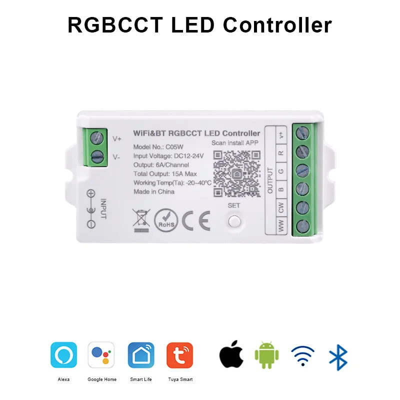 Tuya WiFi LED controlador Alexa Google Home Control de voz RGB RGBW CCT tira de LED controlador inteligente aplicación BT RF remoto 2,4G DC12V-24V