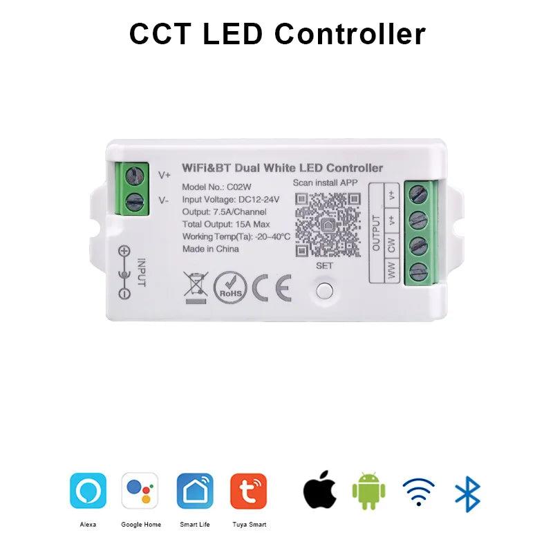 Tuya WiFi LED controlador Alexa Google Home Control de voz RGB RGBW CCT tira de LED controlador inteligente aplicación BT RF remoto 2,4G DC12V-24V