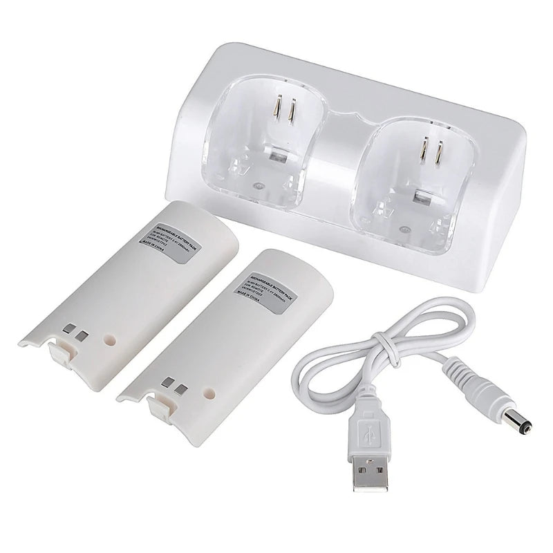 Estación de carga 2 en 1 para mando a distancia Wii U Wi, cargador con 2 paquetes de baterías recargables