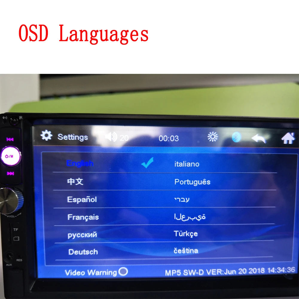 Podofo 2 din Radio de coche 7 "HD Autoradio reproductor Multimedia 2DIN pantalla táctil Auto audio estéreo de coche MP5 Bluetooth USB TF FM cámara