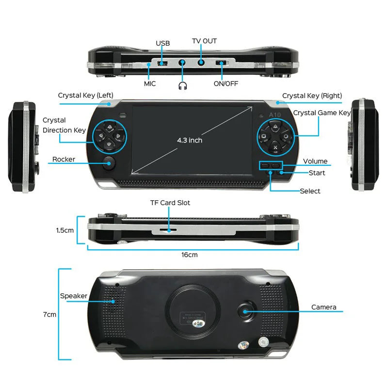 Consola de juegos portátil X6, pantalla de 4,3 pulgadas, reproductor mp4, reproductor MP5, 8GB reales, soporte para juegos psp, cámara, vídeo, e-book