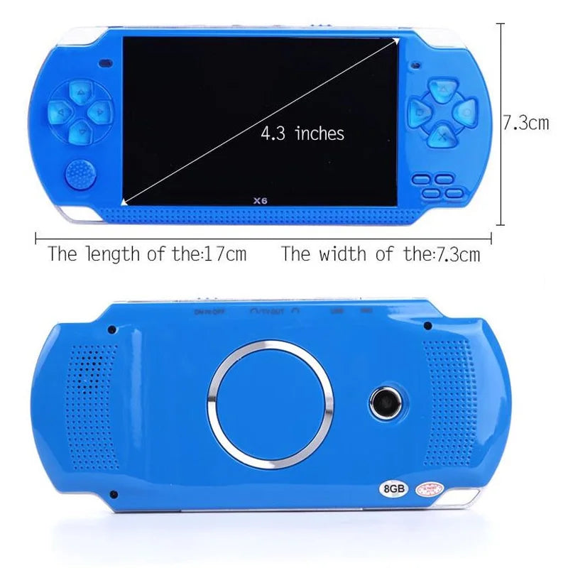 Consola de juegos portátil X6, pantalla de 4,3 pulgadas, reproductor mp4, reproductor MP5, 8GB reales, soporte para juegos psp, cámara, vídeo, e-book