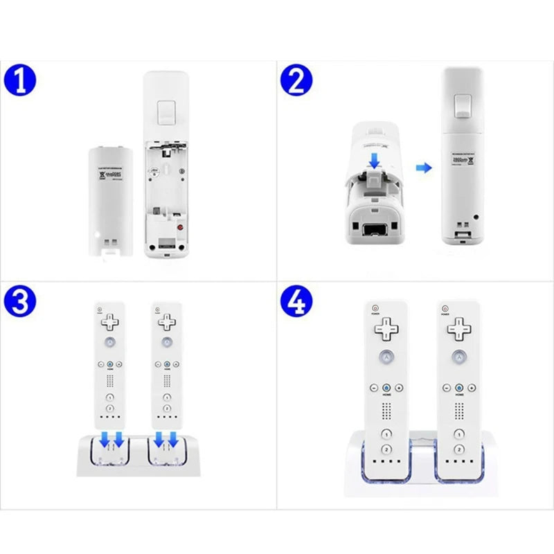 Estación de carga 2 en 1 para mando a distancia Wii U Wi, cargador con 2 paquetes de baterías recargables