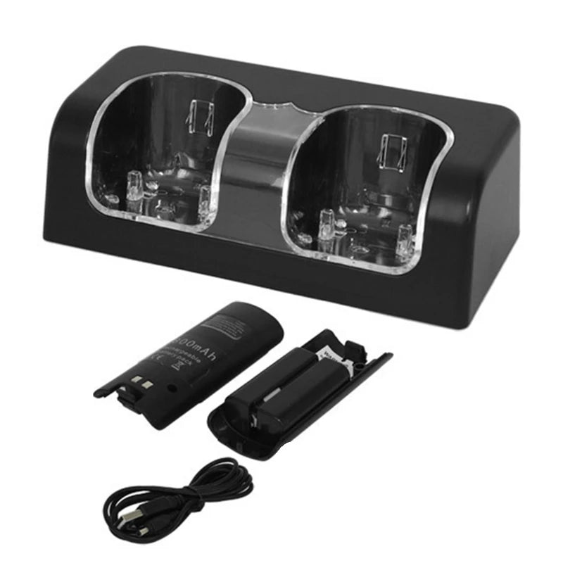 Estación de carga 2 en 1 para mando a distancia Wii U Wi, cargador con 2 paquetes de baterías recargables