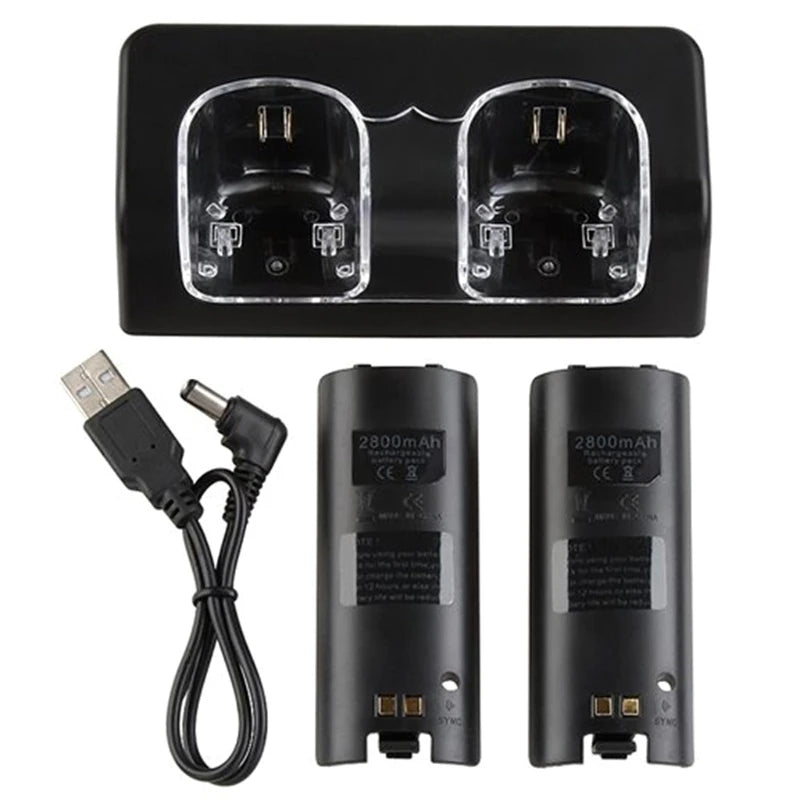 Estación de carga 2 en 1 para mando a distancia Wii U Wi, cargador con 2 paquetes de baterías recargables