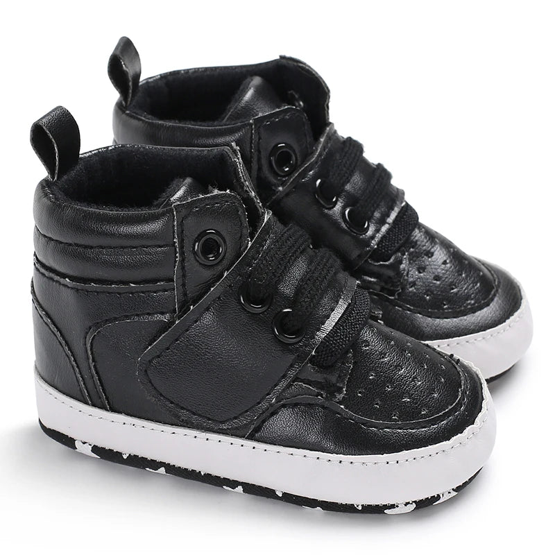 Zapatillas de deporte a la moda para bebés recién nacidos, zapatos altos con cordones sólidos para niños y niñas, zapatos transpirables antideslizantes para primeros pasos de 0 a 18 meses