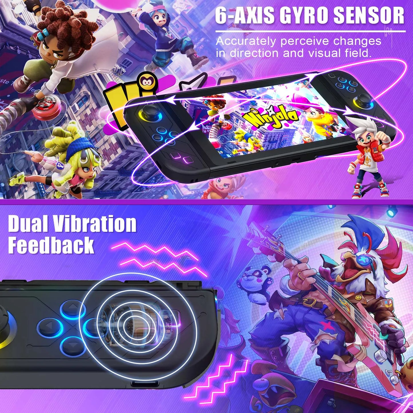 Controlador de mando Joy Pad para Nintendo Switch/Led Lite/Pc Joystick inalámbrico Rgb Grip soporte despertador y función Turbo 6 ejes