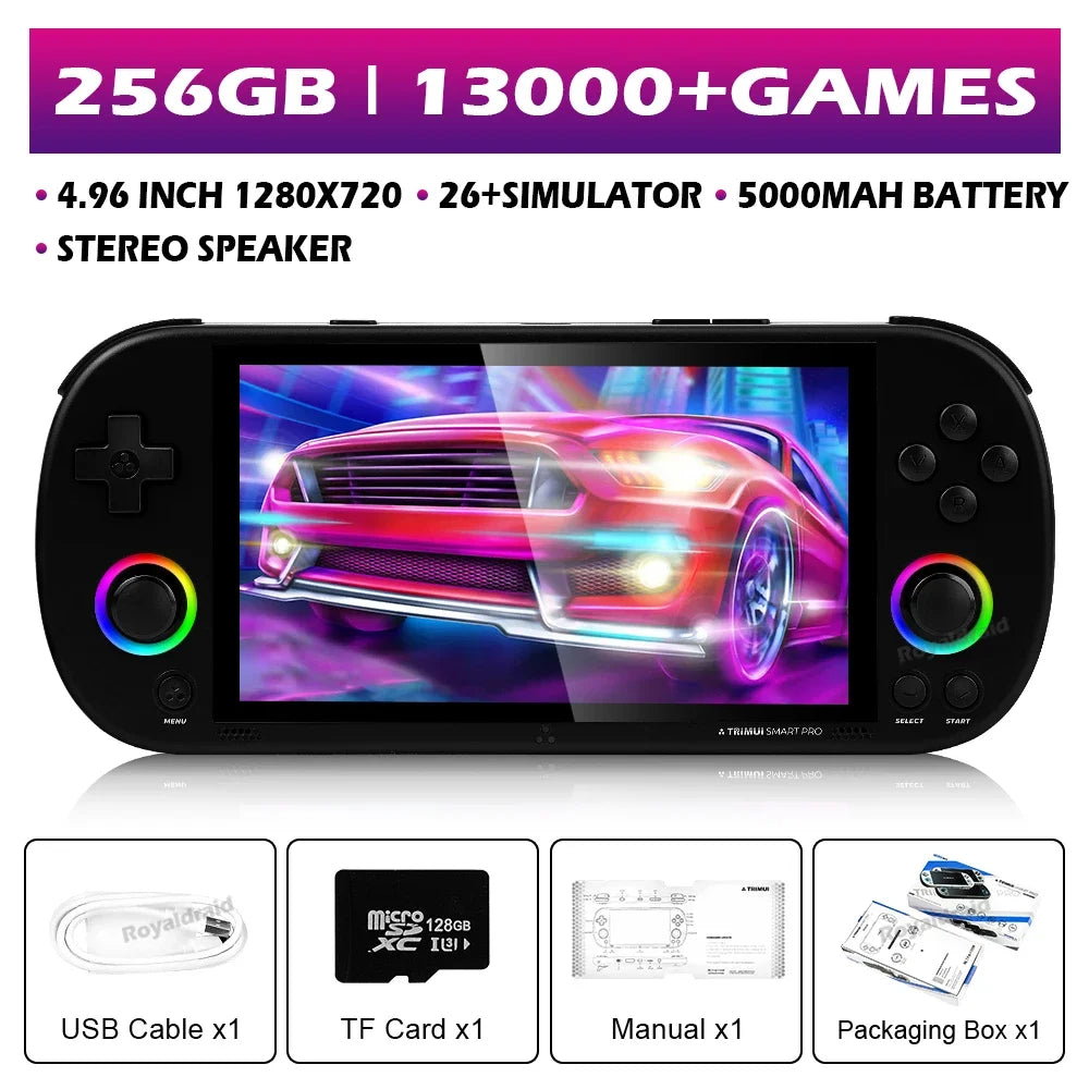 Consola de juegos portátil Trimui Smart Pro, 128G, 256G, pantalla IPS de 4,96 pulgadas, sistema Linux, Joystick, iluminación RGB, reproductor de videojuegos Retro, nuevo