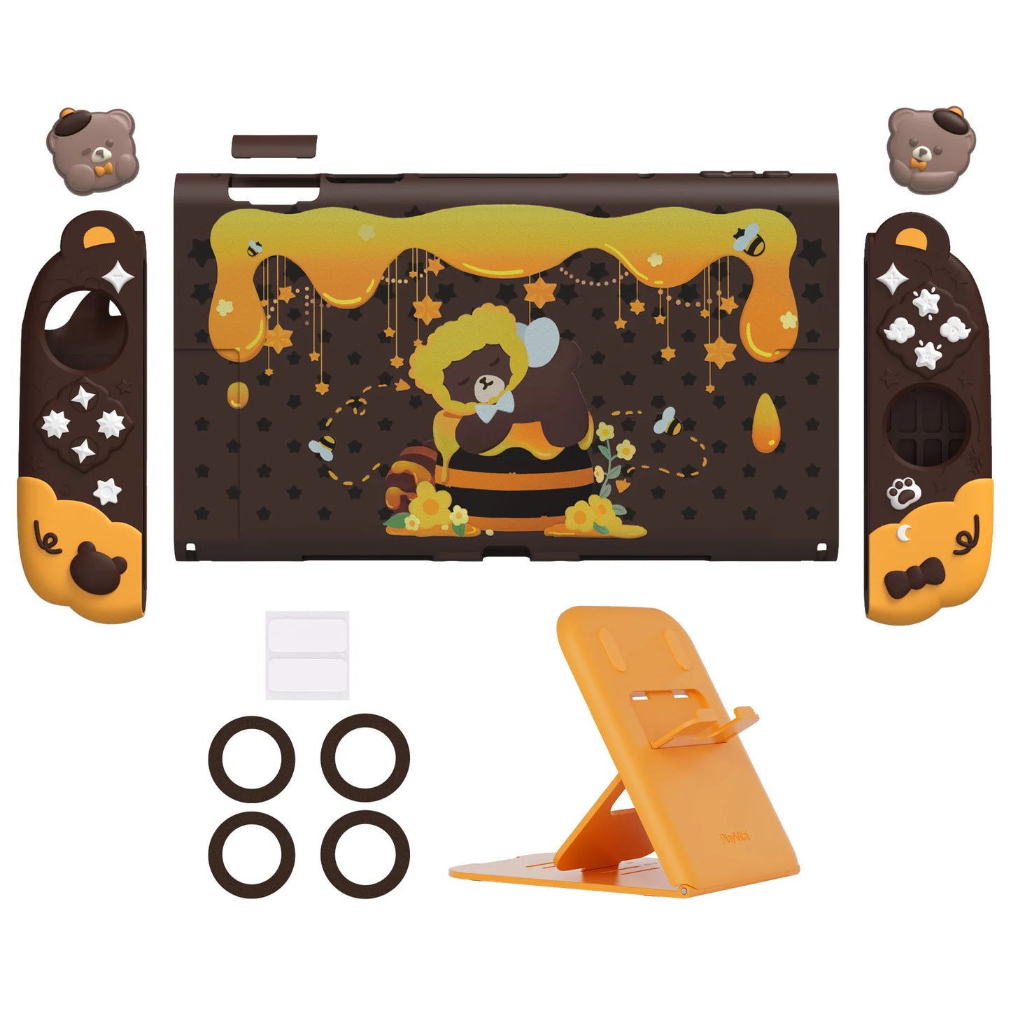 PlayVital Funda protectora acoplable para Switch 2 – Funda de silicona Good Night Bear con empuñaduras Joycon desmontables y lindas tapas para el pulgar