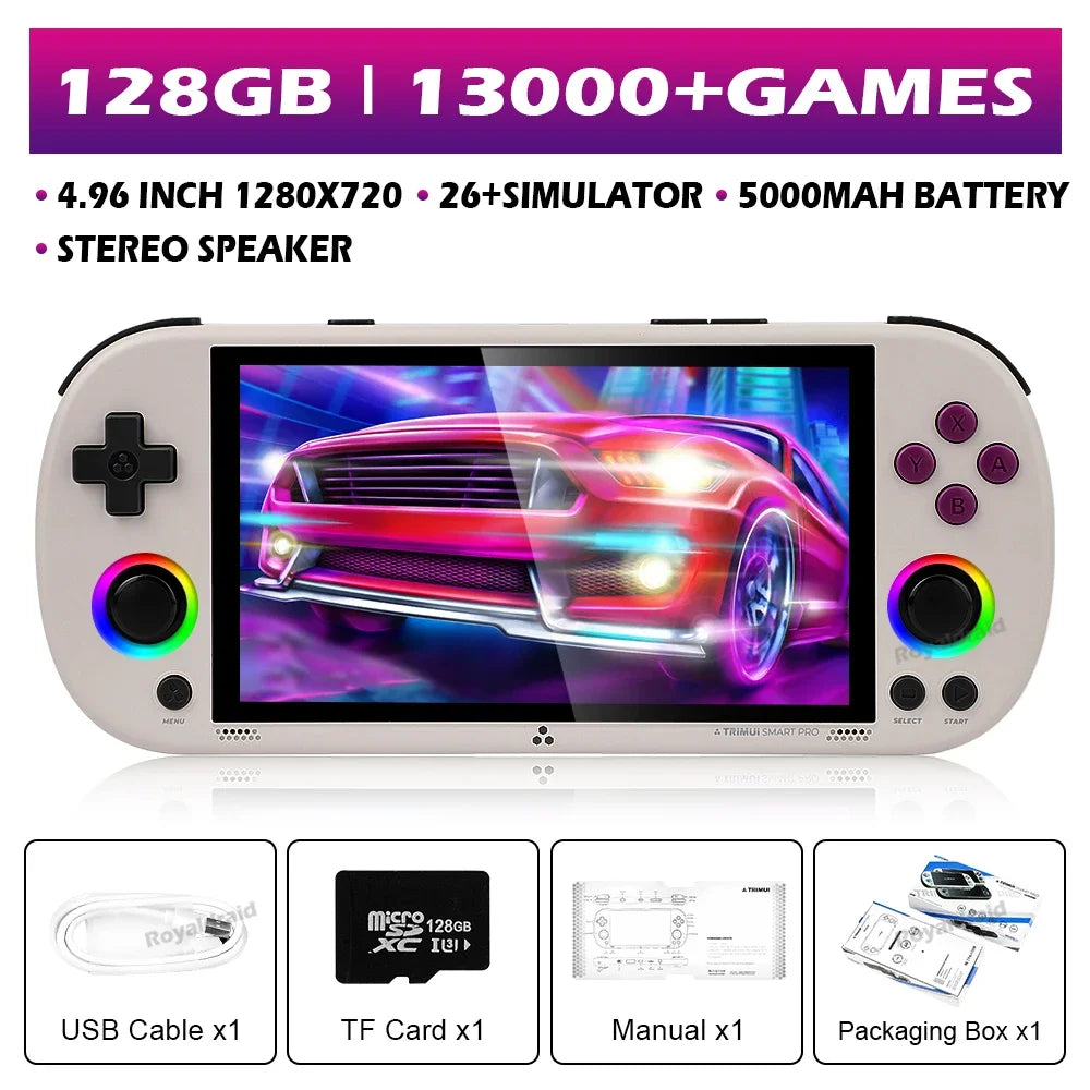 Consola de juegos portátil Trimui Smart Pro, 128G, 256G, pantalla IPS de 4,96 pulgadas, sistema Linux, Joystick, iluminación RGB, reproductor de videojuegos Retro, nuevo