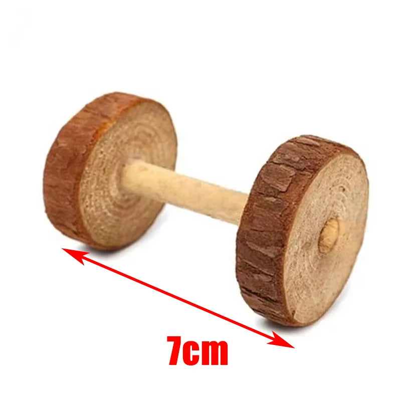 conejillo de indias, conejo, hámster, Animal PEQUEÑO, juguetes con rodillo para mascotas, mancuernas de pino de madera Natural, monociclo, campana para masticar, bola trenzada