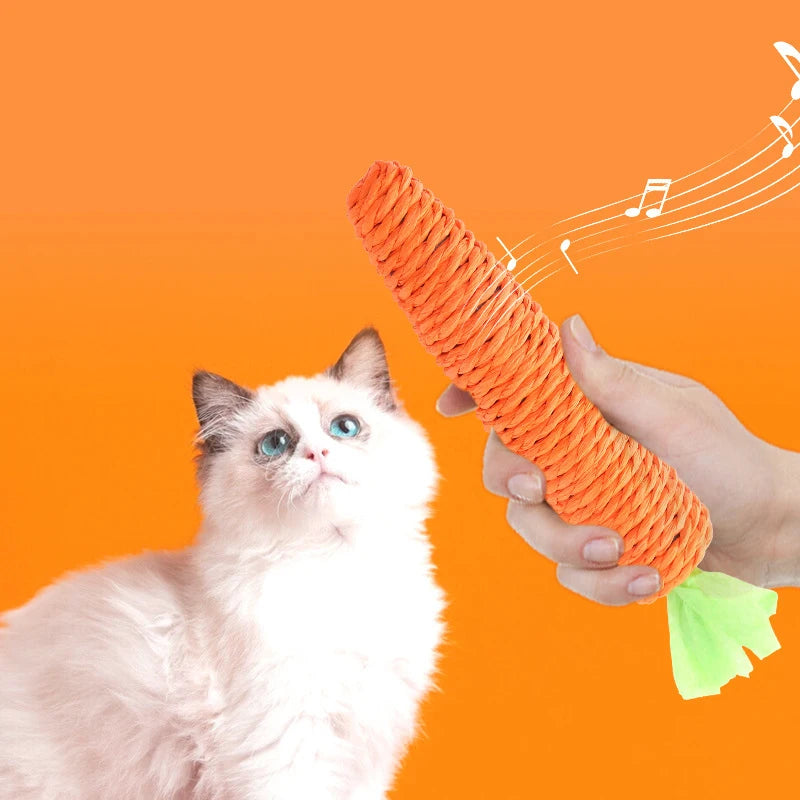 Juguete para gatos con sonido de zanahoria, productos para mascotas, rascador de cuerda de papel resistente a mordeduras, juego interactivo de dientes limpios, juguete para masticar zanahoria para gatos