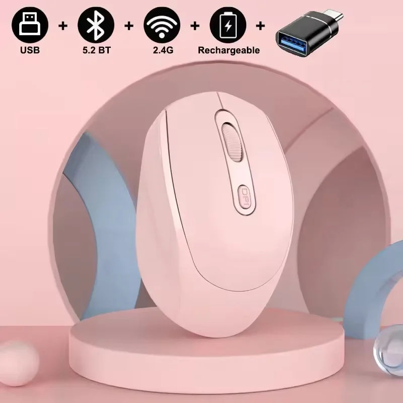 Ratón inalámbrico recargable compatible con Bluetooth, ratón óptico de 2,4G con USB RGB de 1600DPI para ordenador, portátil, PC, silencioso