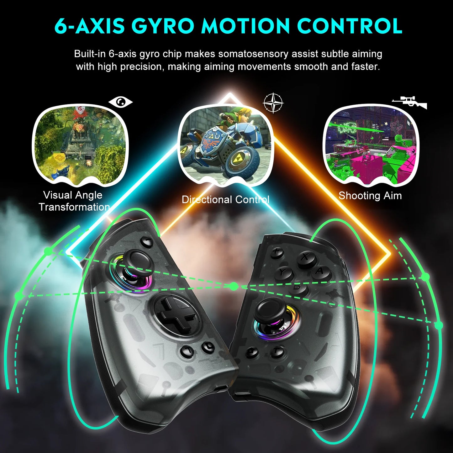 Joy-pad inalámbrico con luz QRD Stellar T5 Original con luces RGB para Switch/Lite/OLED/Switch 2, con programable, Turbo y Macro