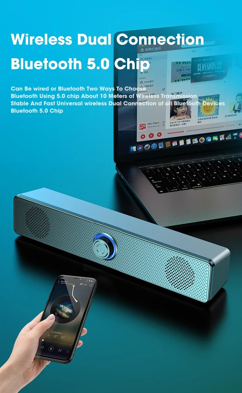 Barra de sonido para PC, altavoz con cable y Bluetooth, barra de sonido alimentada por USB para TV, Pc, portátil, juegos, sistema de Audio envolvente para cine en casa