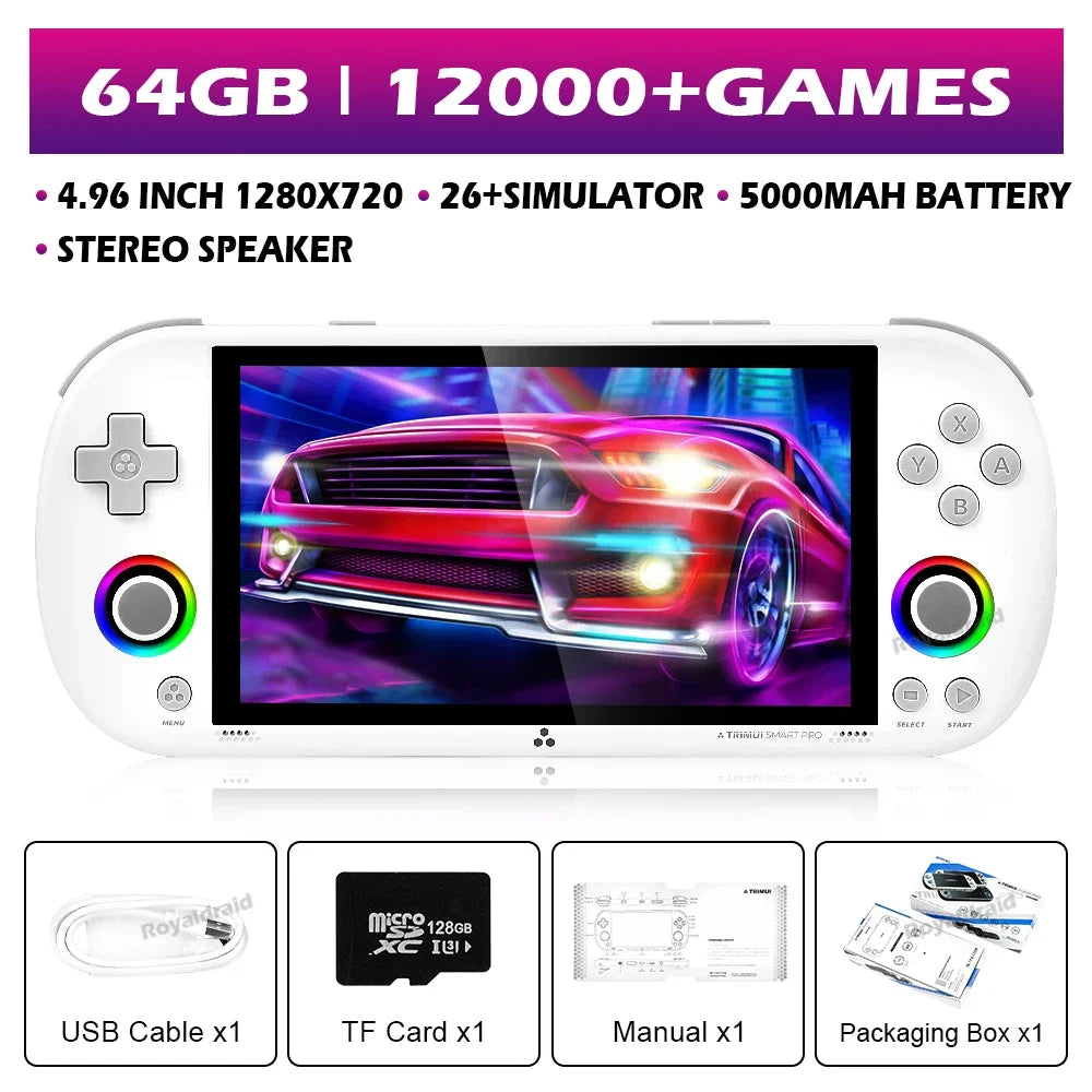 Consola de juegos portátil Trimui Smart Pro, 128G, 256G, pantalla IPS de 4,96 pulgadas, sistema Linux, Joystick, iluminación RGB, reproductor de videojuegos Retro, nuevo